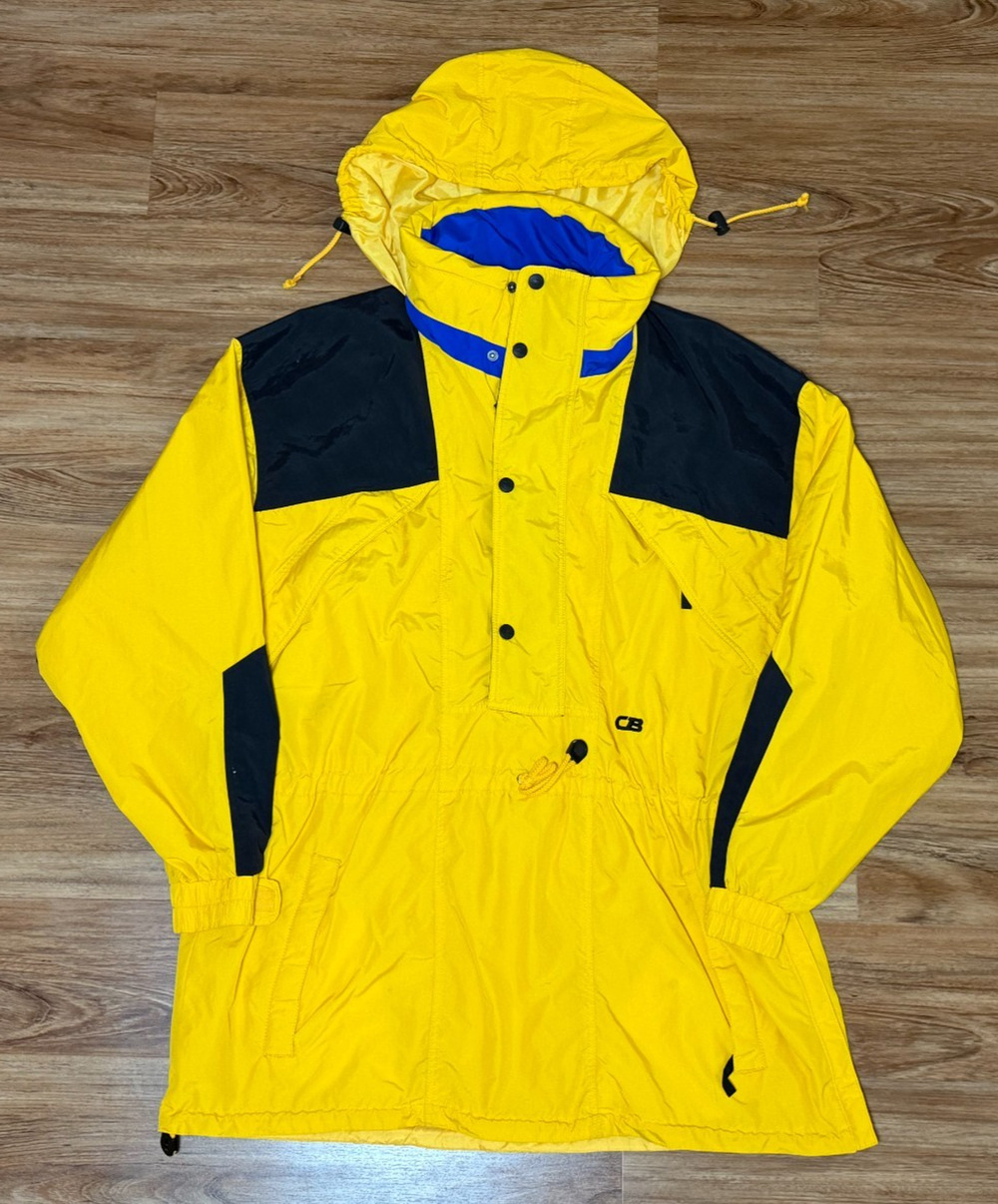 VTG 90's CB Sports Windbreaker Jacket Yellow Hooded USA Fishing - No Tag